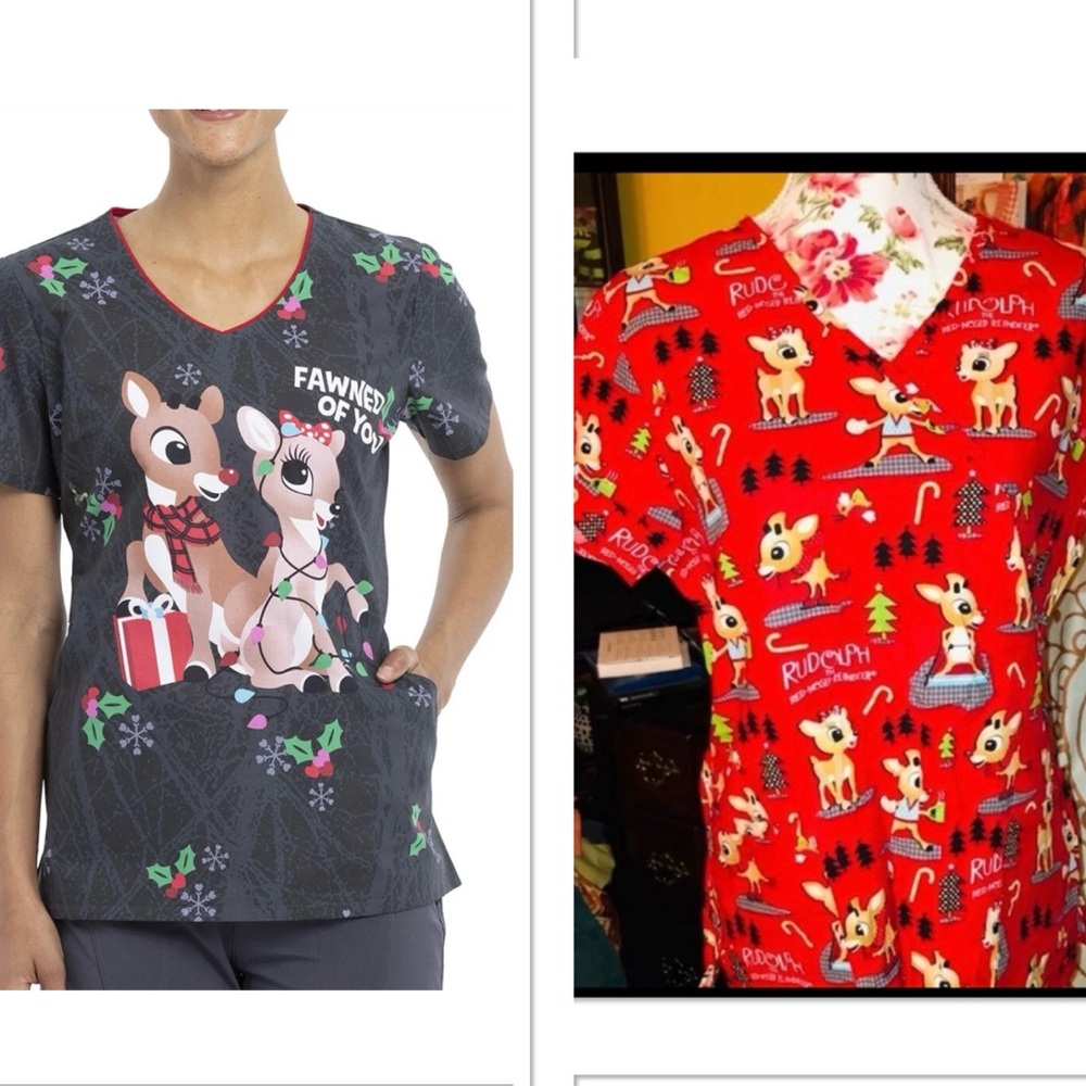 Rudolph Christmas Scrub Tops